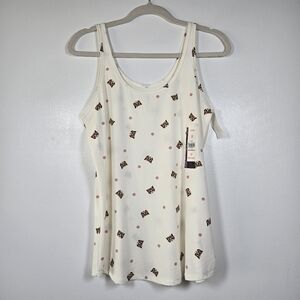 NEW No Boundaries Cat Face Print Cream Fitted Super Soft Tank Top Plus Size XXL